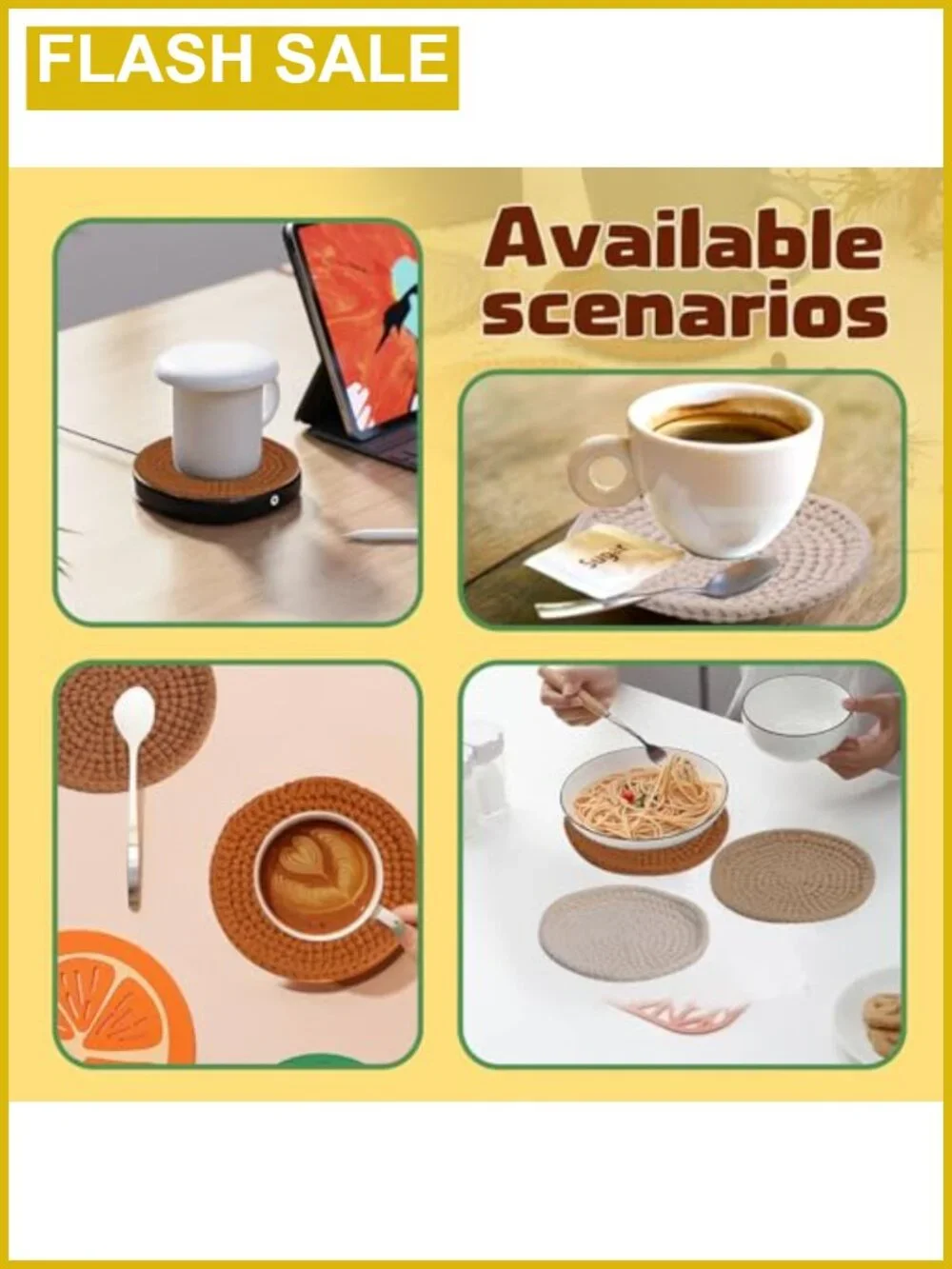 Beginner Crochet Kit for Adults Coaster Crochet Set 8 PCS Yarn Hook